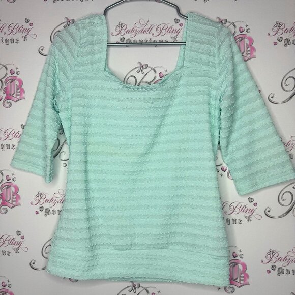 tropical summer Tops - Tropical summer top 3d ruffle frilly square neckline stretchy aqua blue comfy